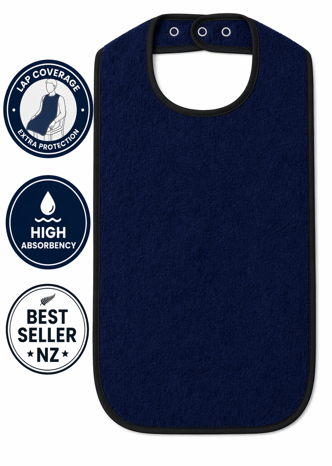 15TXX (2 PK) long toweling mealtime protector -3/4 Waterproof Backing