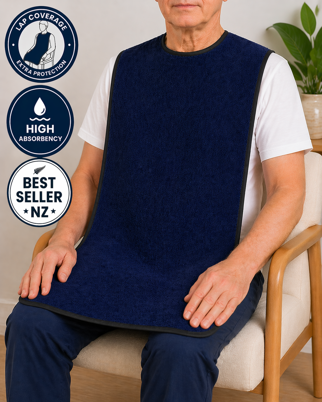 15TXX (2 PK) long toweling mealtime protector -3/4 Waterproof Backing