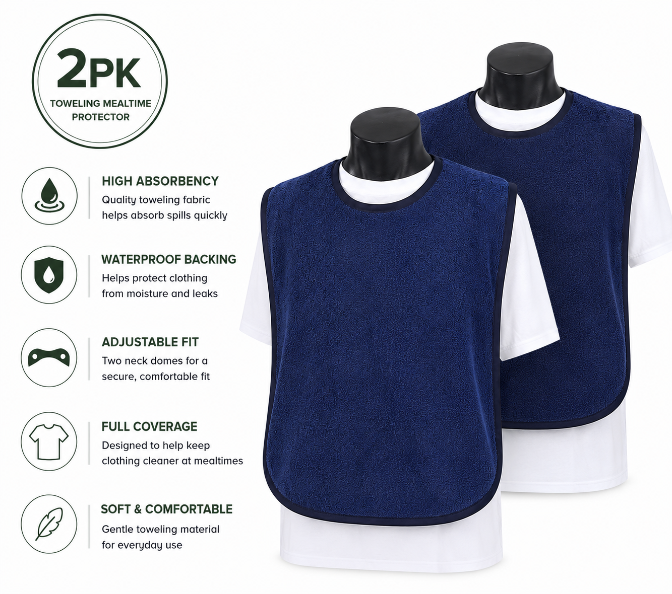 15TX short toweling mealtime protector - Part Waterproof Backing 2PK