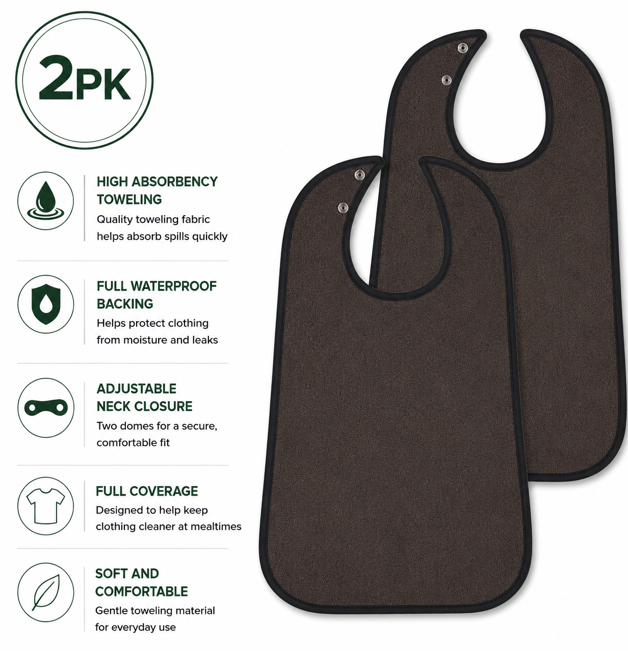 15TXX short toweling mealtime protector - Full Waterproof Backing (2pk)