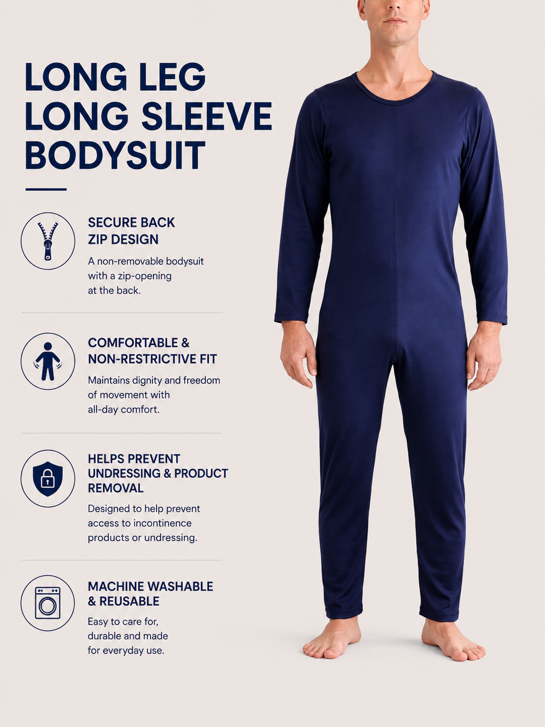Adult Unisex Bodysuit : Long Leg Back Zip With Long Sleeve's