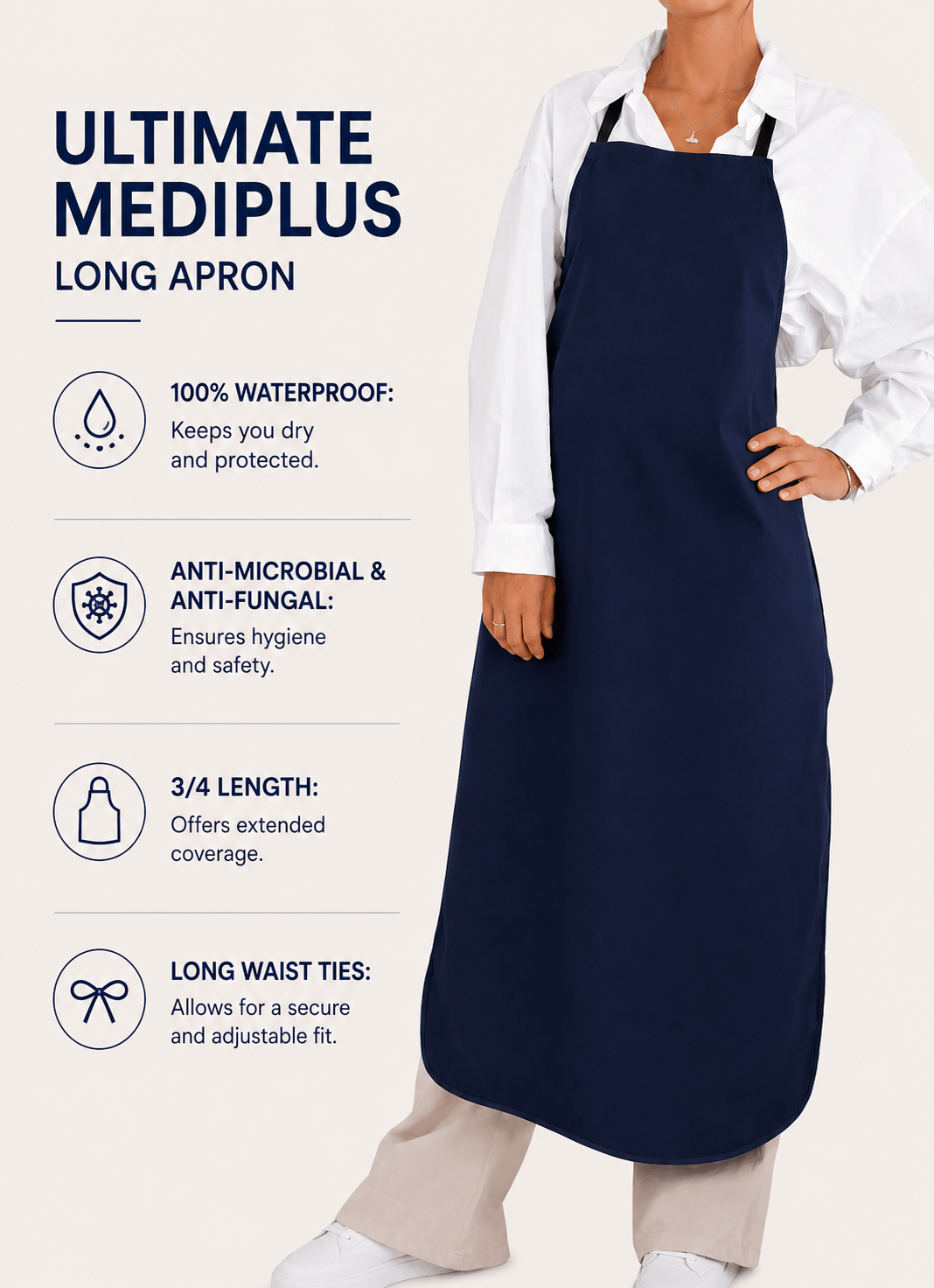 Ultimate MediPlus Long Apron – Premium Reusable Apron for Healthcare, Hospitality, and Food Processing