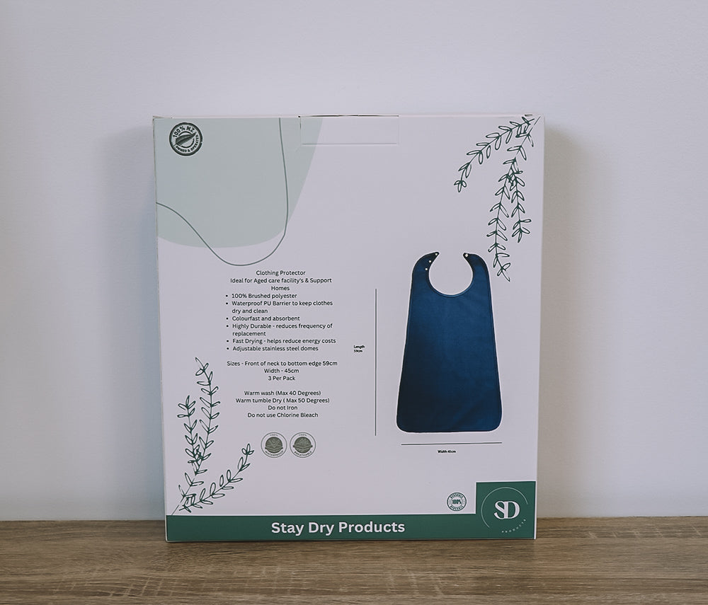 New Style Dry Bibs Plain - 3-Pack | Long Premium Clothing Protectors for Care Homes