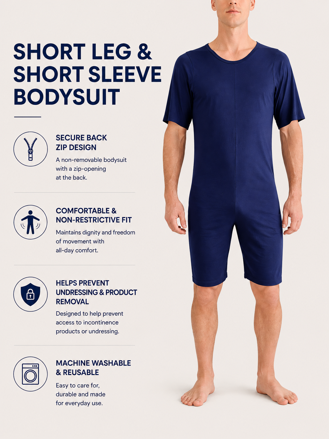 Adult Bodysuit  - Short Leg Back Zip & Short Sleeves