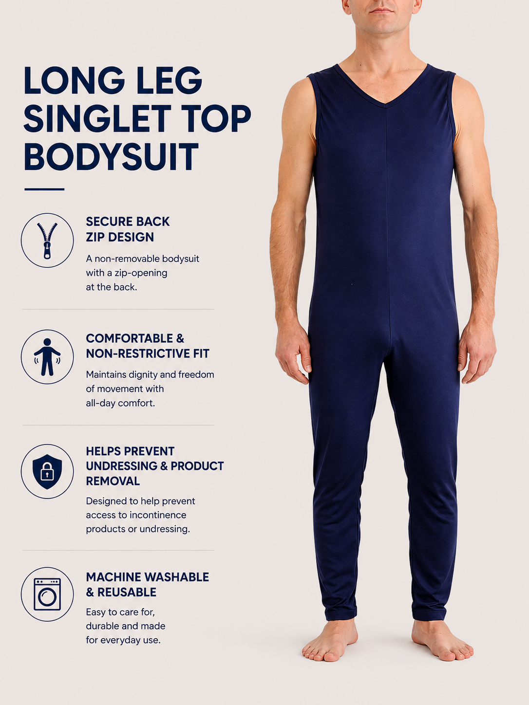 Adult Bodysuit  - Long Leg Back Zip With Singlet Top