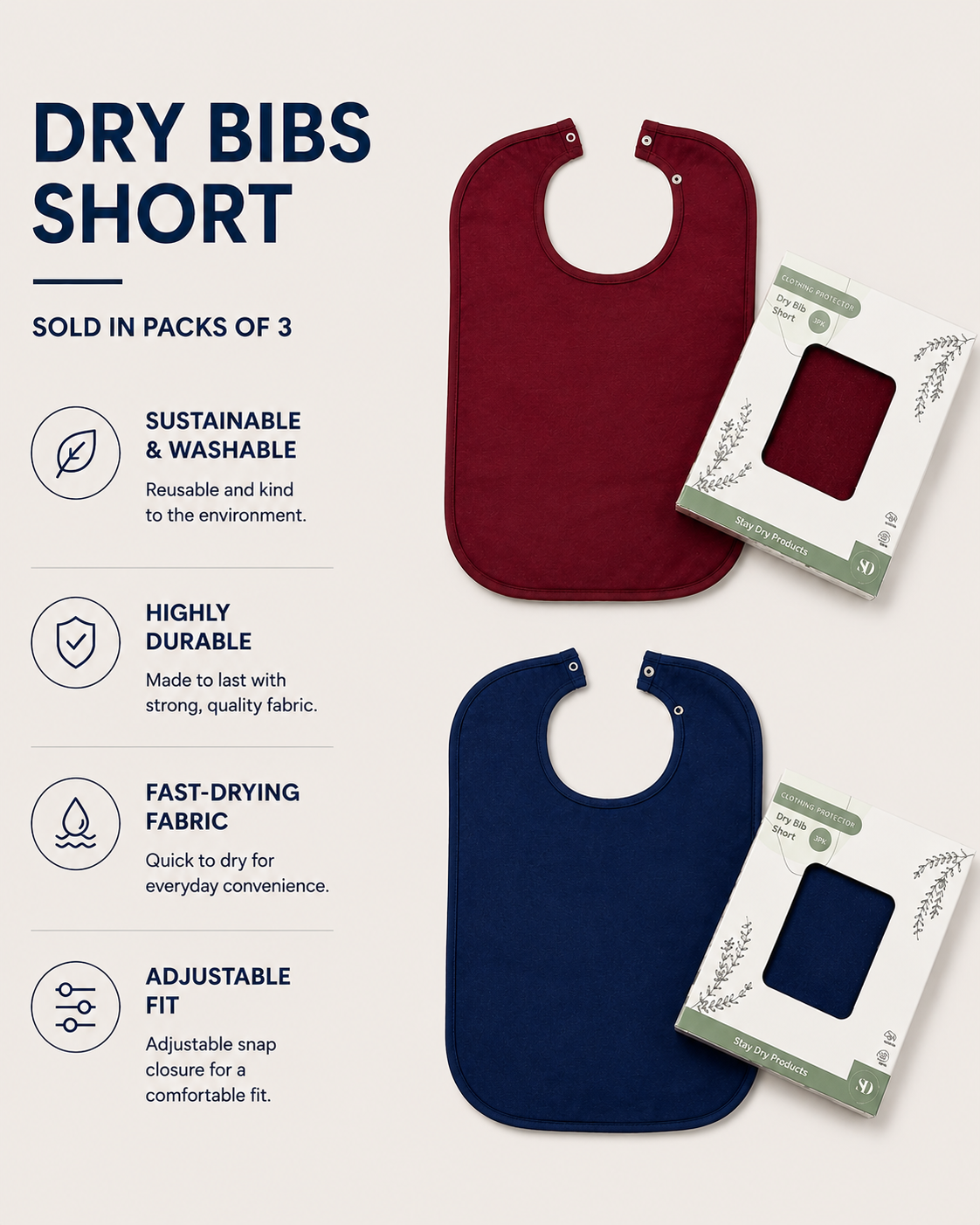 New Dry Bibs Short - Bulk Purchase for Care Homes & Support Facilities